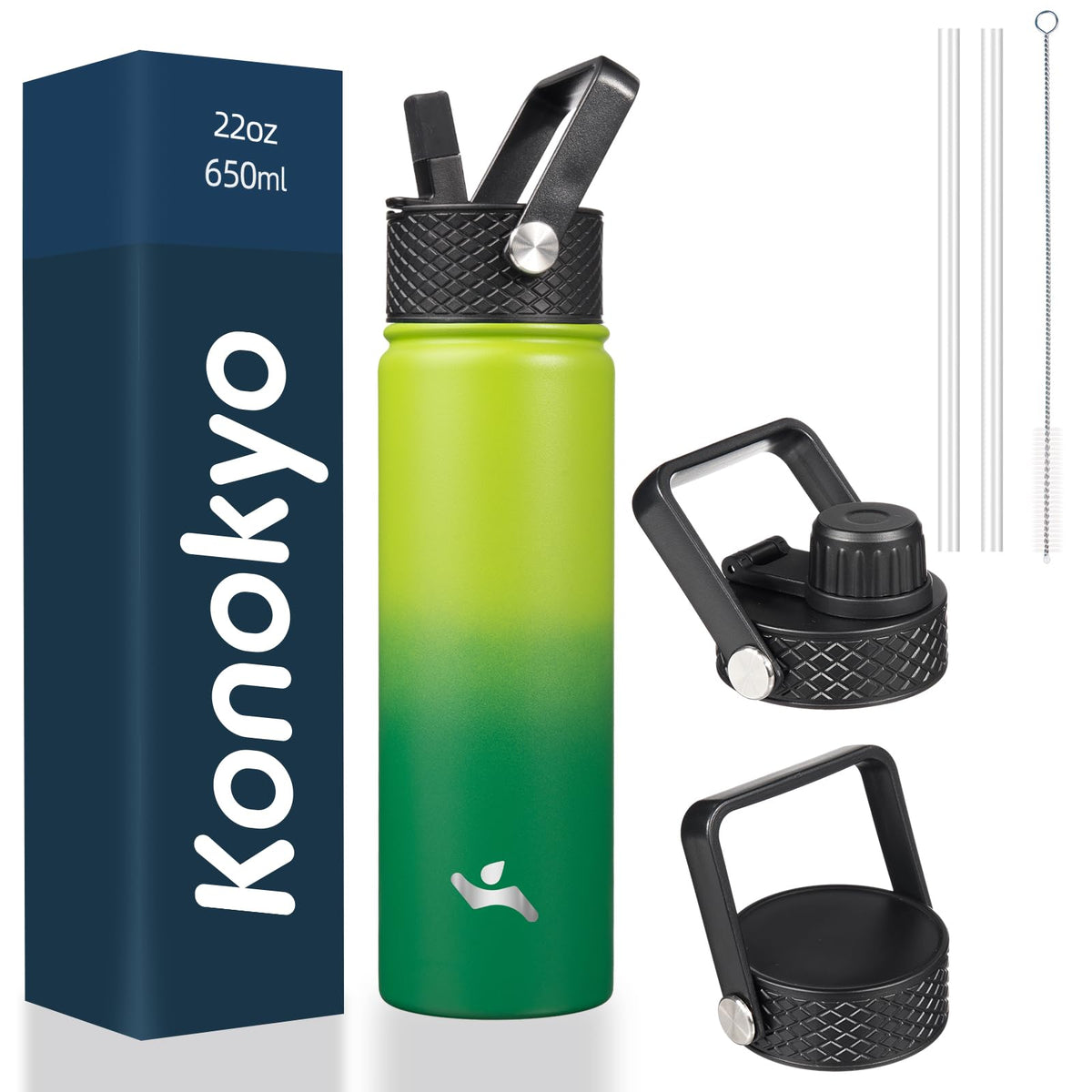 Konokyo 22 oz Insulated Stainless Steel Water Bottle with Straw Lid