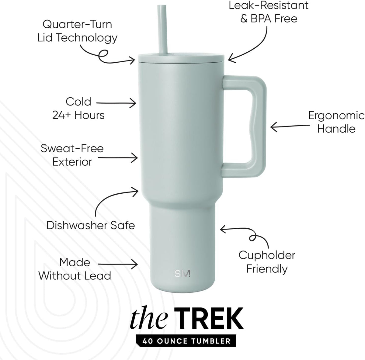 Simple Modern Tumbler with Handle and Straw | 40oz | Green