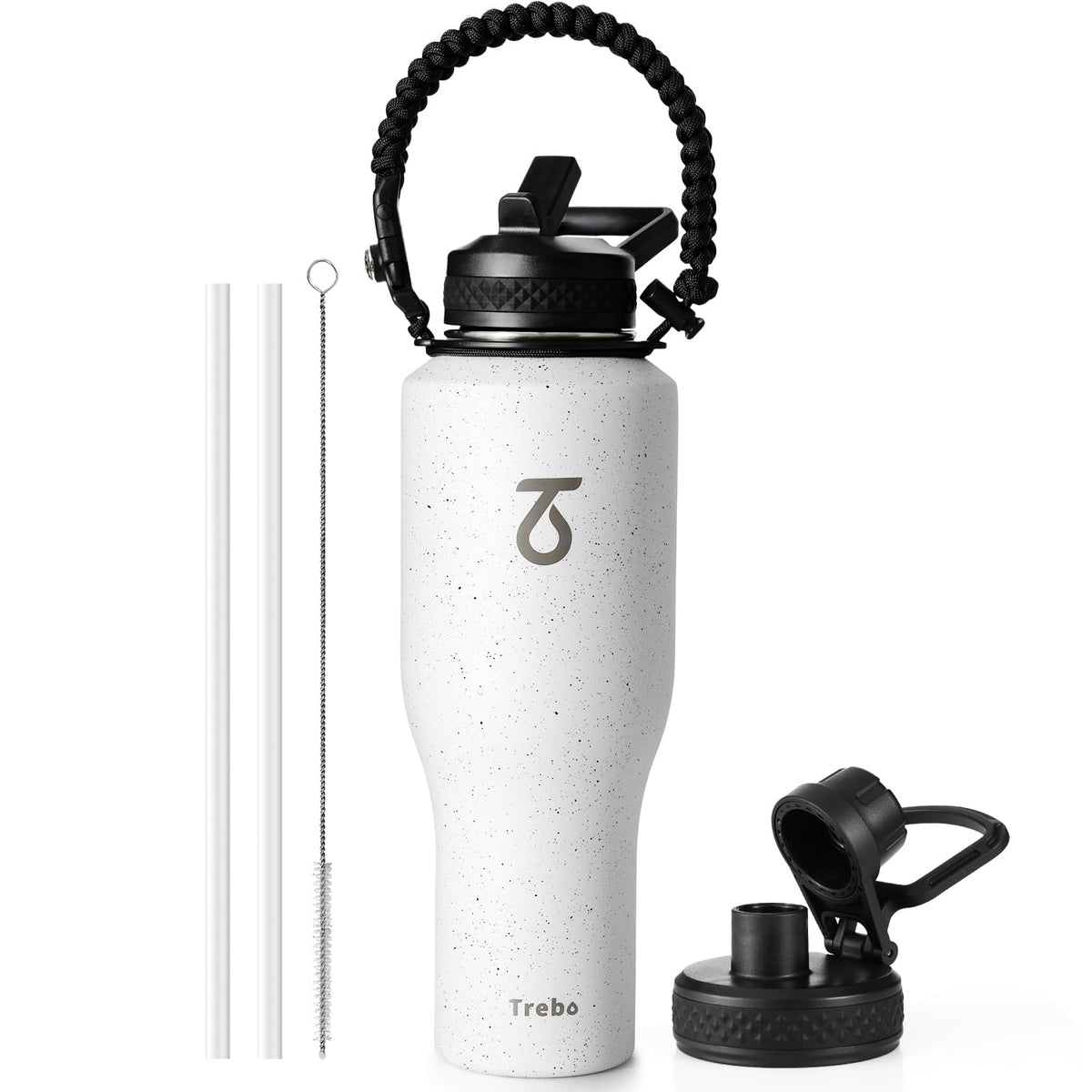 Trebo 40 oz Water Bottle Insulated Fit in Any Car Cup Holder with 2 Lids