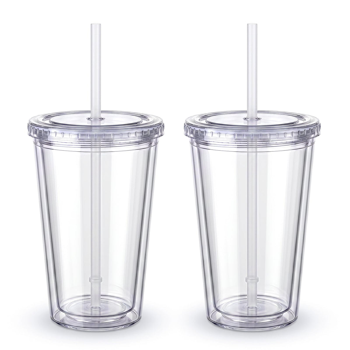 Zukro Clear Double Wall Plastic Tumbler with Lid and Straw 32 oz, 2 Pack