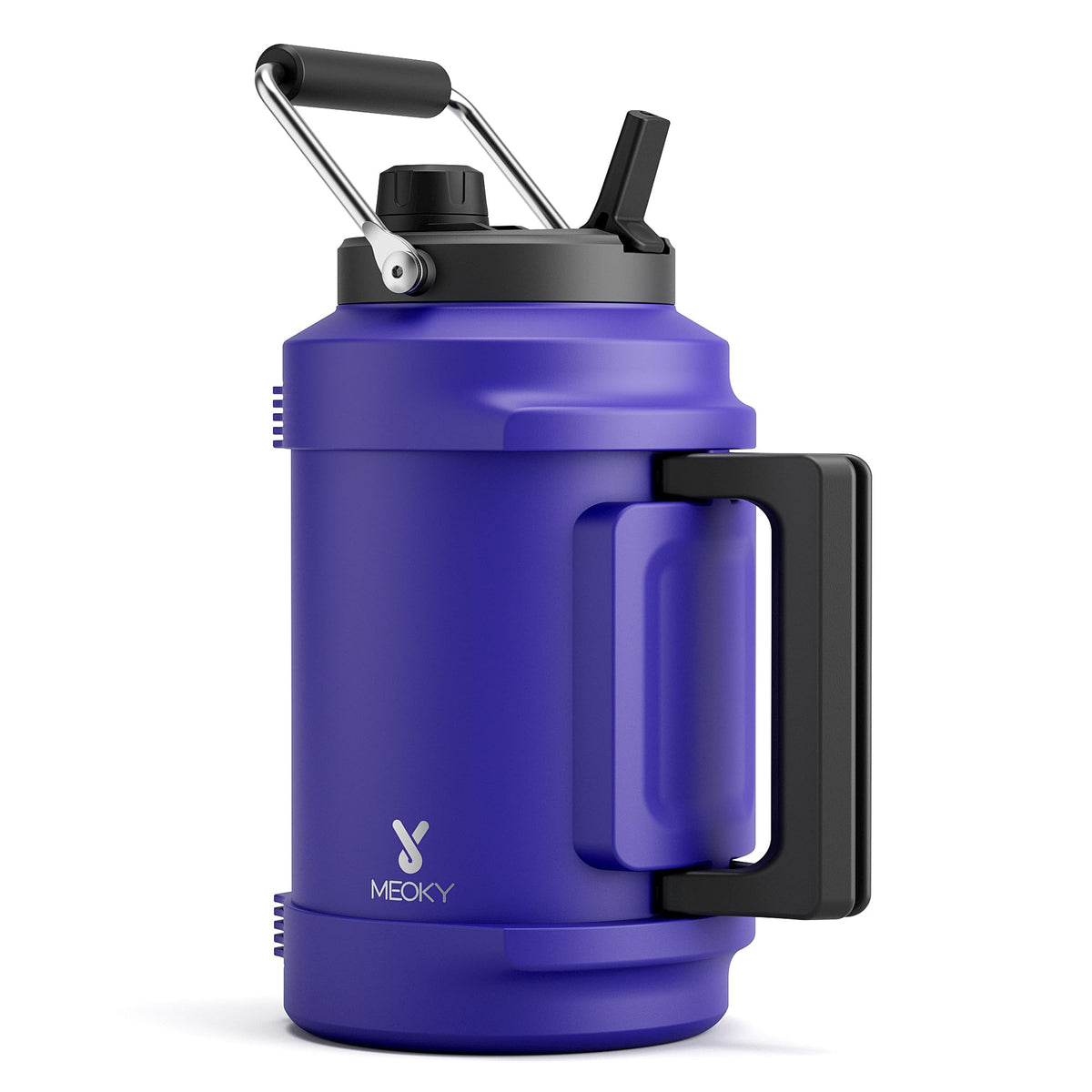 1 Gallon Insulated Water Bottle for Sports: Meoky 128 oz Triple Wall Vacuum Stainless Steel Water Jug - Top and Side Handles, Cold for 48 Hrs, 2-in-1 Straw and Spout Lid, Leak Proof for Hiking (Night)