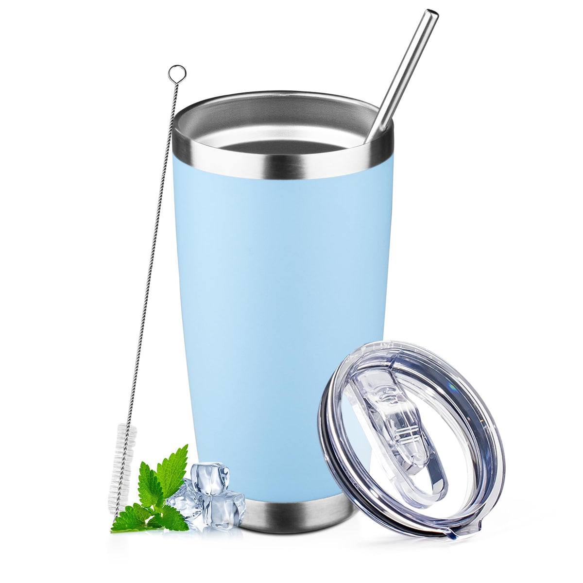30 oz Tumbler with Lids and Straws Double Wall Insulated Tumbler Cup,Stainless Steel Leak-proof Thermal Coffee Tumbler Powder Coated Travel Mug for Cold and Hot Beverages,Silver