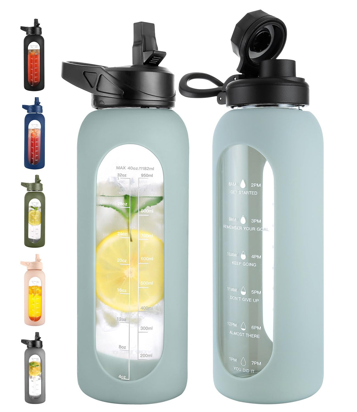CIVAGO 64 oz Glass Water Bottle with Straw, Half Gallon Large Water Jug