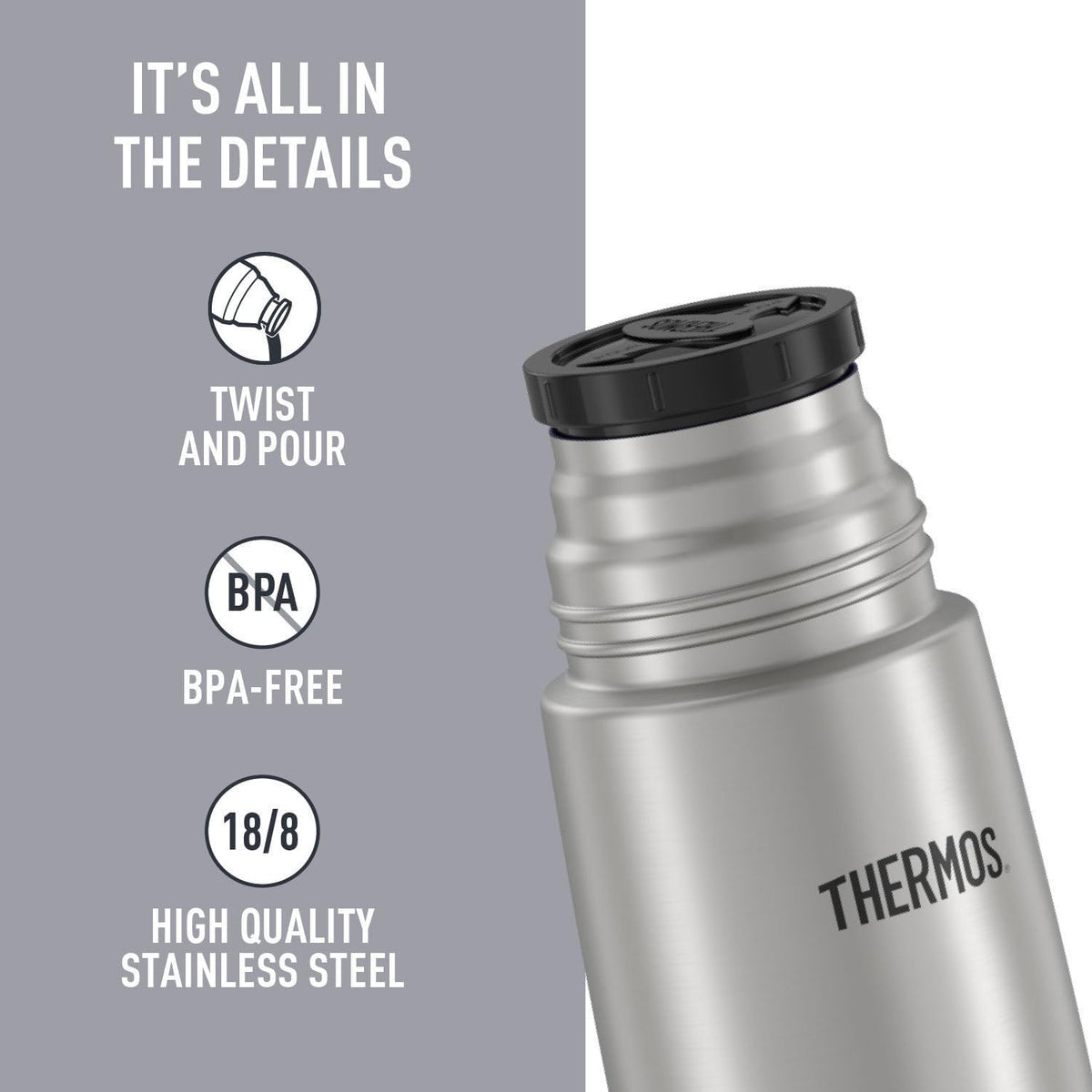 Thermos Vacuum Insulated 16 Ounce Compact Stainless Steel Beverage Bottle