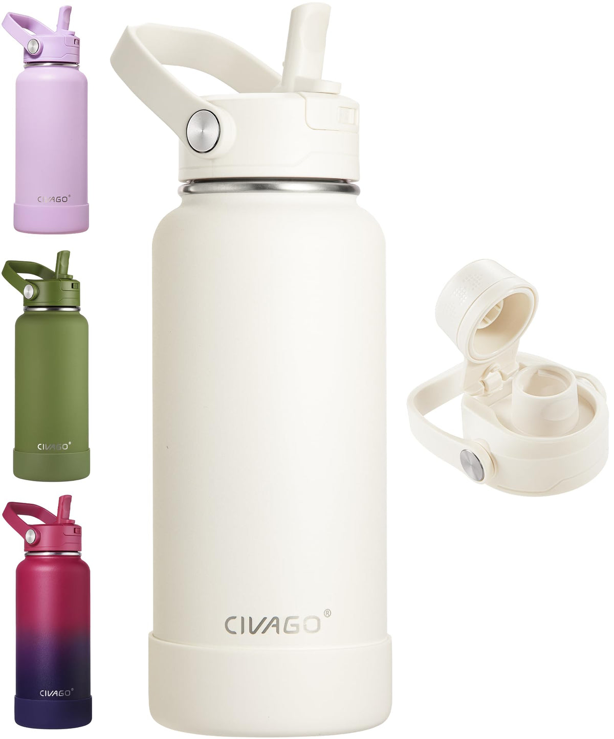 CIVAGO 24 oz Insulated Stainless Steel Water Bottle with Removable Straw