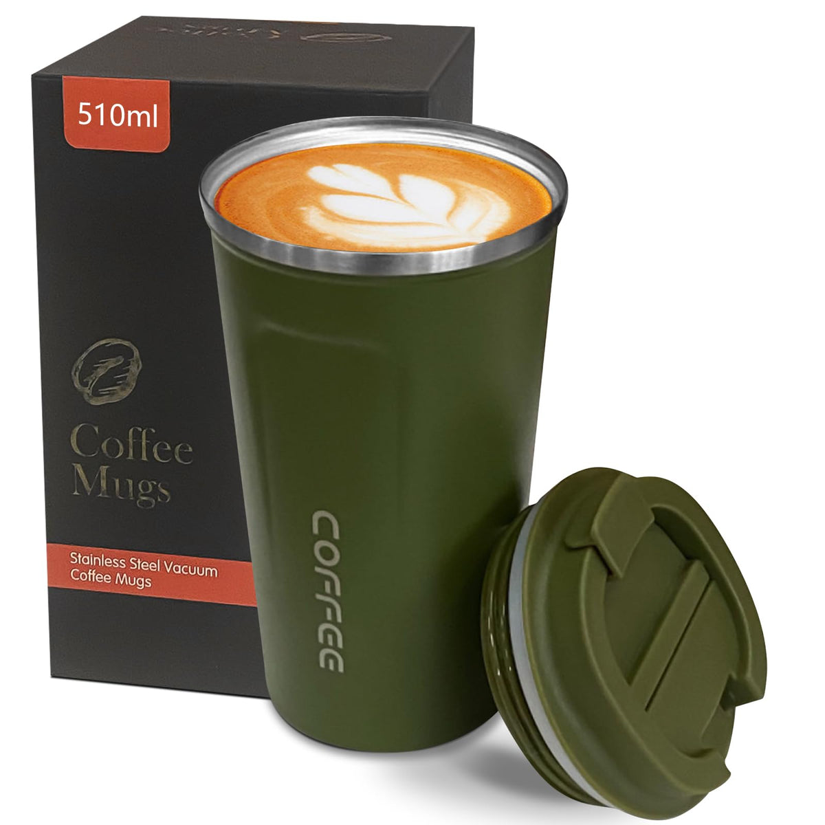Insulated Travel Coffee Mug, Stainless Steel Coffee Cup with Leakproof Lid