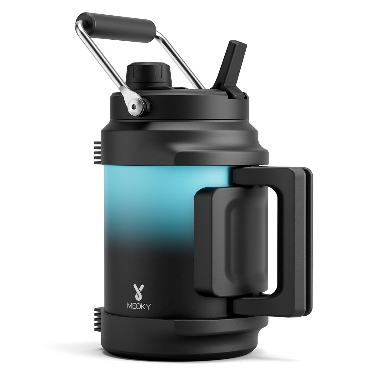 1 Gallon Insulated Water Bottle for Sports: Meoky 128 oz Triple Wall Vacuum Stainless Steel Water Jug - Top and Side Handles, Cold for 48 Hrs, 2-in-1 Straw and Spout Lid, Leak Proof for Hiking (Night)