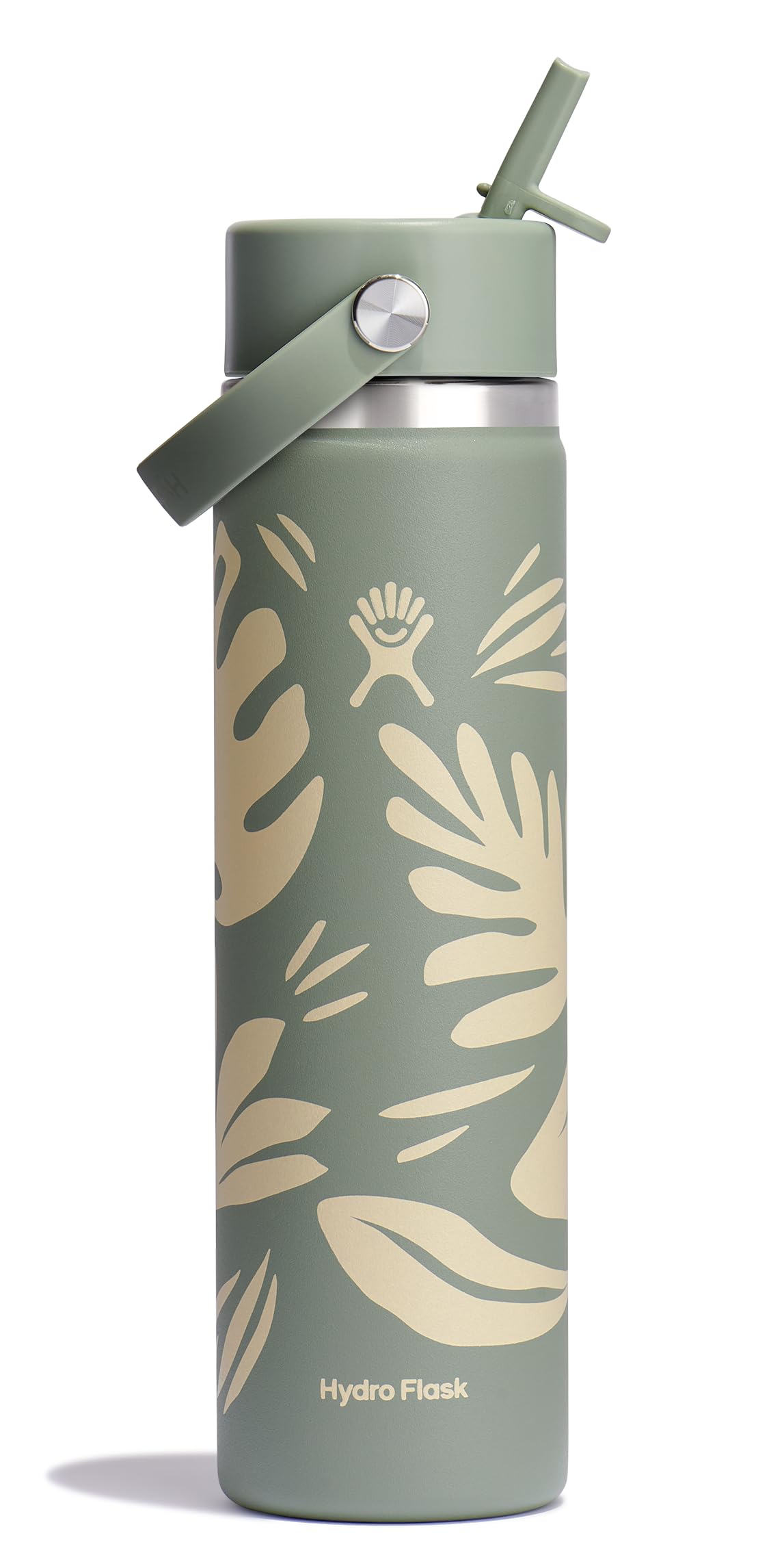 Hydro Flask Water Bottle - Insulated Stainless Steel - Wide Mouth Flex Straw Lid, Non Spill, Leakproof and Refillable in 32 Oz Botanical Bliss Agave