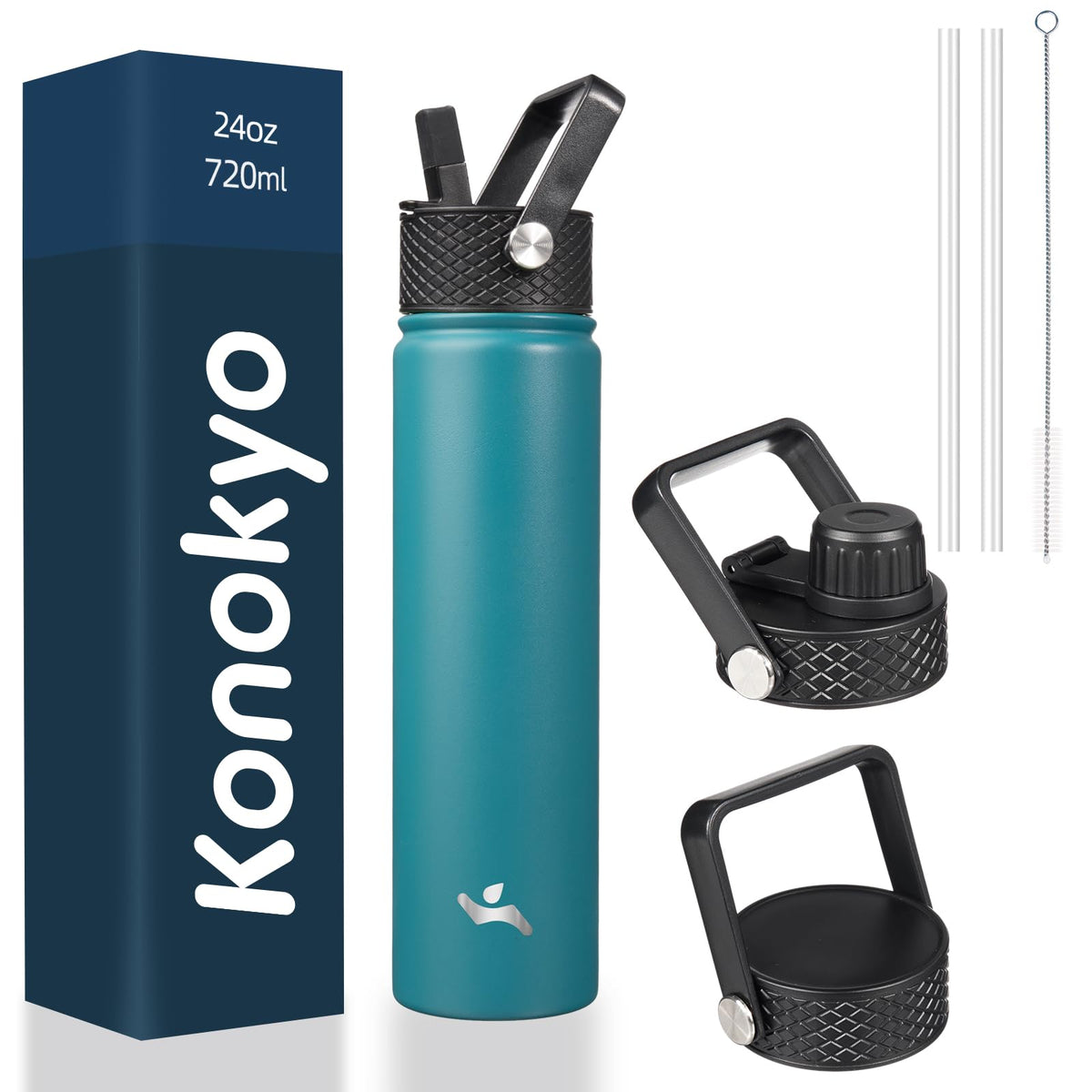Konokyo 22 oz Insulated Stainless Steel Water Bottle with Straw Lid
