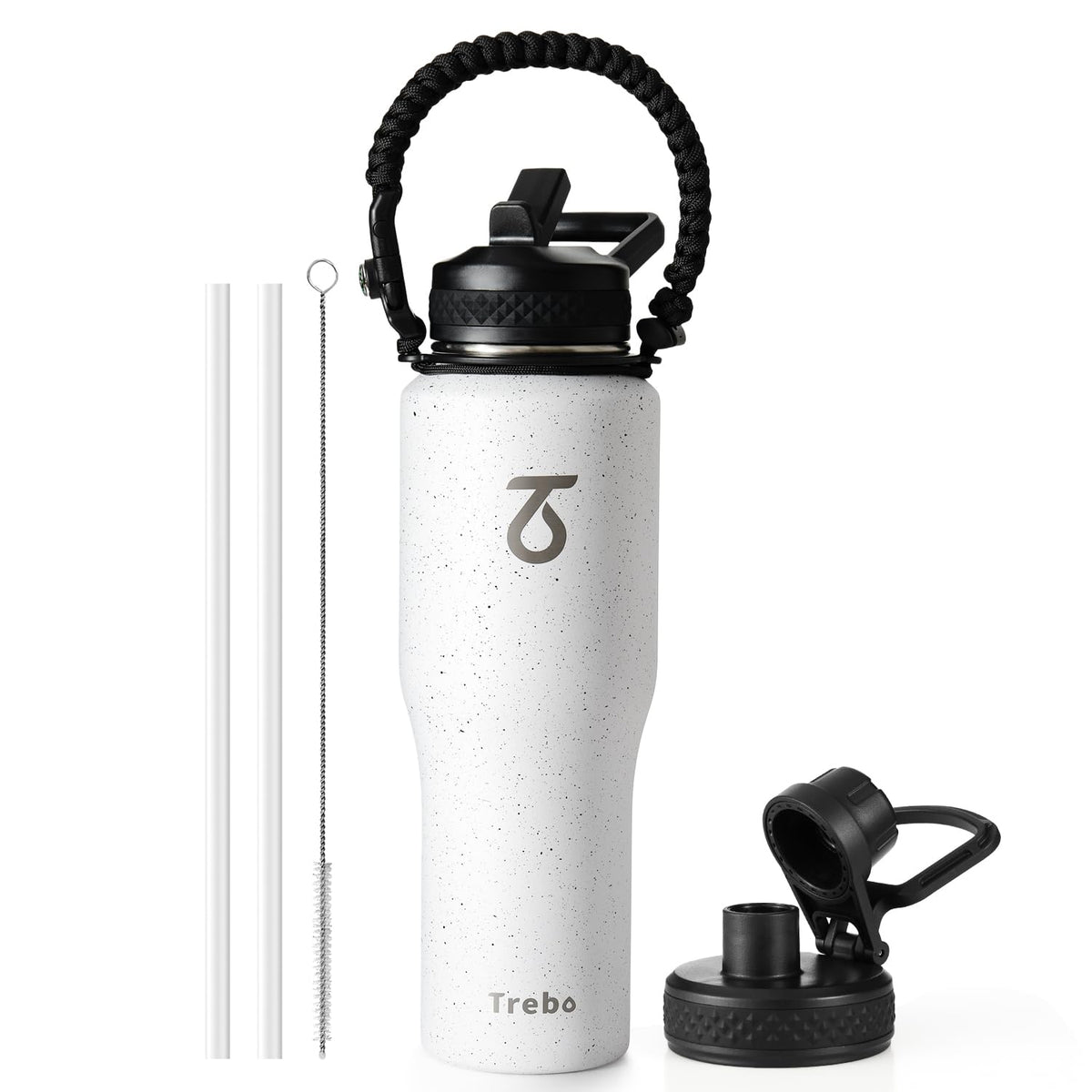 Trebo 40 oz Water Bottle Insulated Fit in Any Car Cup Holder with 2 Lids