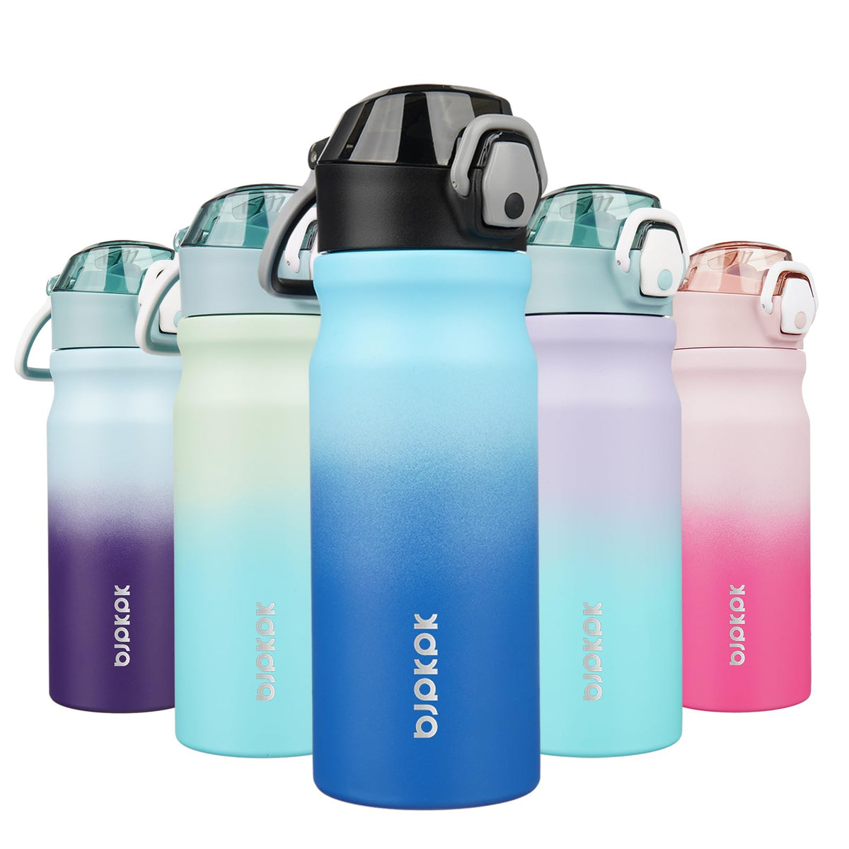 BJPKPK 18 oz Water Bottle with Straw & Handle, Insulated Stainless Flask