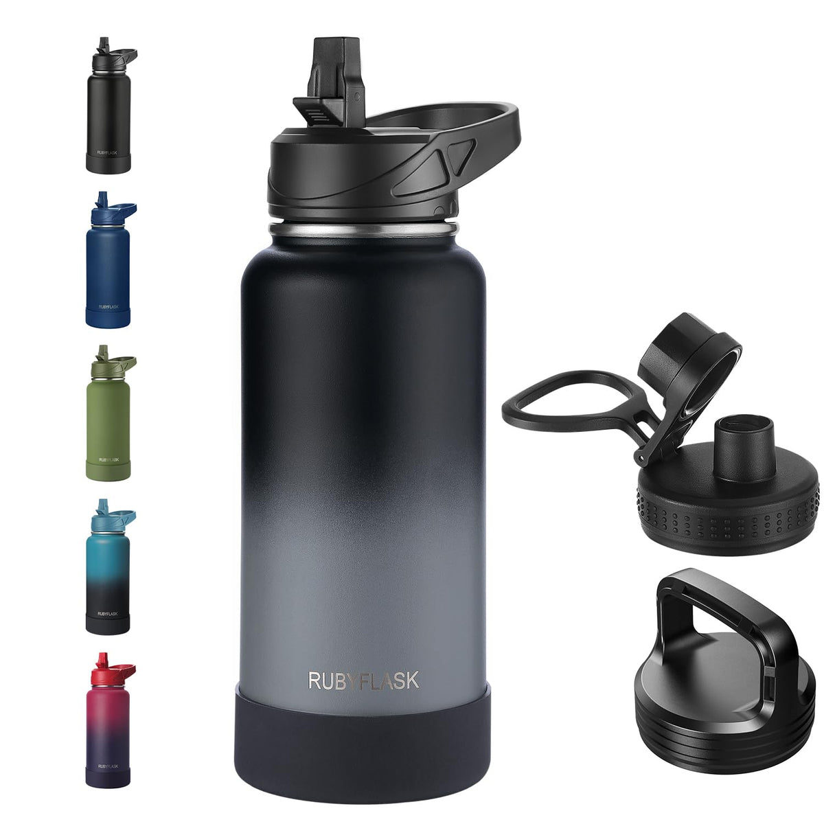 RUBYFLASK 32 oz Insulated Stainless Steel Water Bottle with Straw