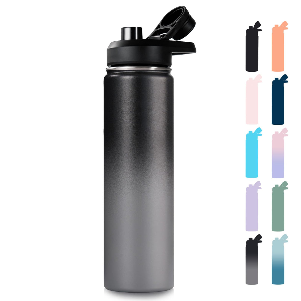 Fijinhom Insulated Water Bottle with Handle, 304 Stainless Steel Water Bottles with Wide Mouth, Double Wall Vacuum Sports Water Bottle, BPA Free, Keep Cold and Hot, 24 Ounces, Black