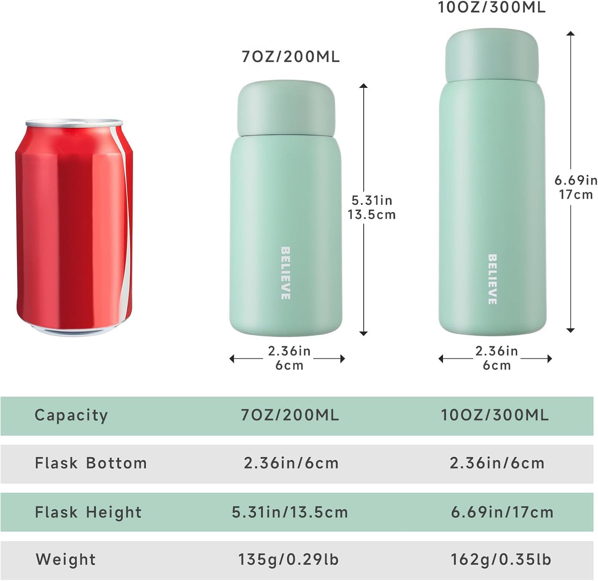7oz Mini Insulated Water Bottle, Leak-Proof Pocket Size Flask for Hot & Cold Drinks, Portable Small Coffee Cup for Women, Kids, Travel, School & Office