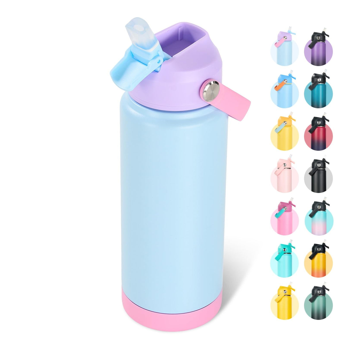 Fijinhom 24oz Insulated Stainless Steel Water Bottle, Wide Mouth Double Wall Vacuum, Silicone Straw, Sweat & Leak Proof, BPA Free Insulated Water Flask for Travel, Keep Cold 24h Hot 12h, Black