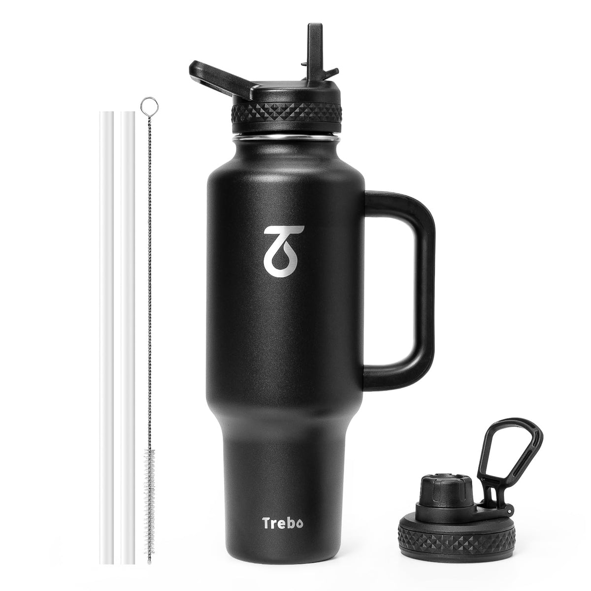 Trebo 40 oz Water Bottle Insulated Fit in Any Car Cup Holder with 2 Lids