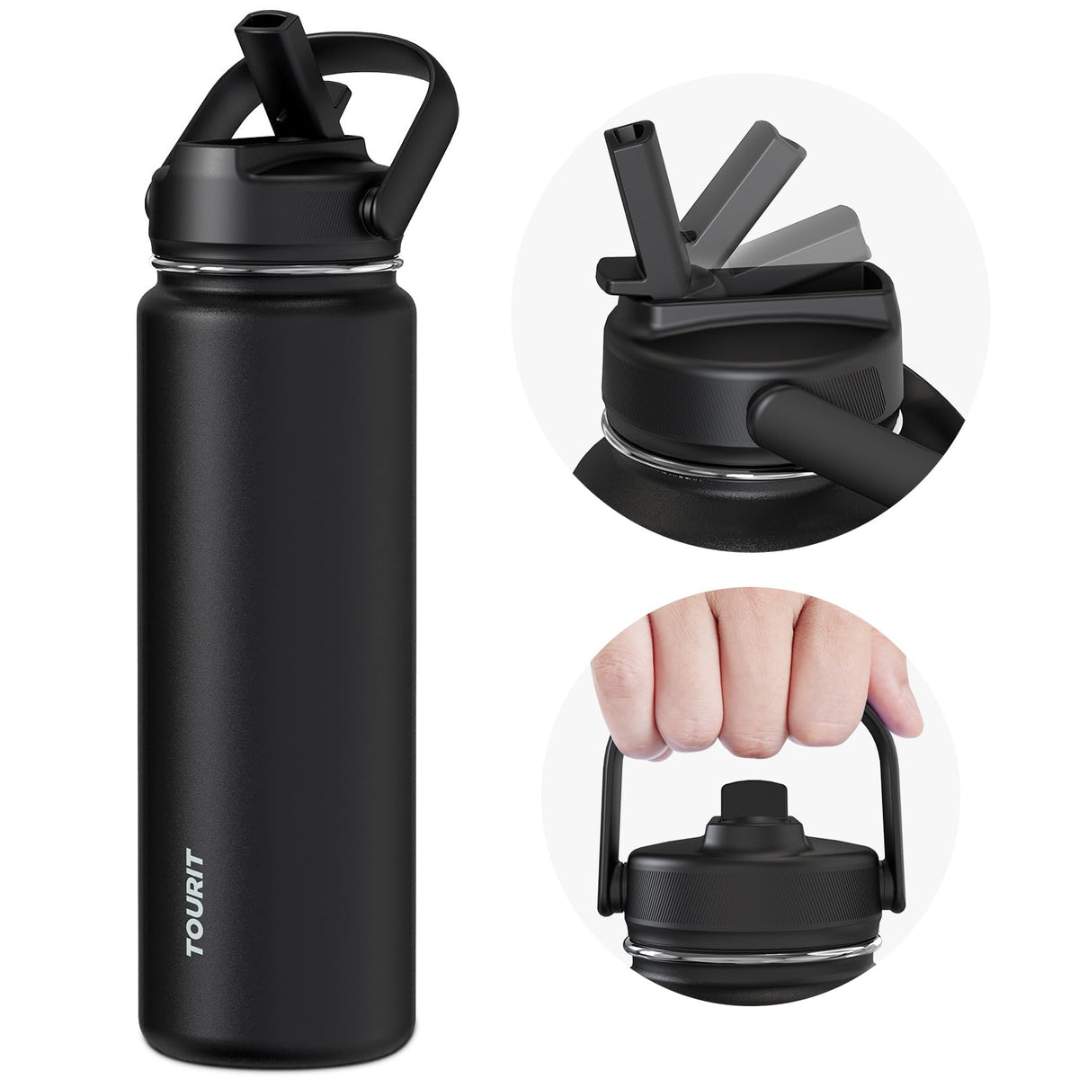 TOURIT 24 oz Insulated Stainless Steel Water Bottle, Obsidian