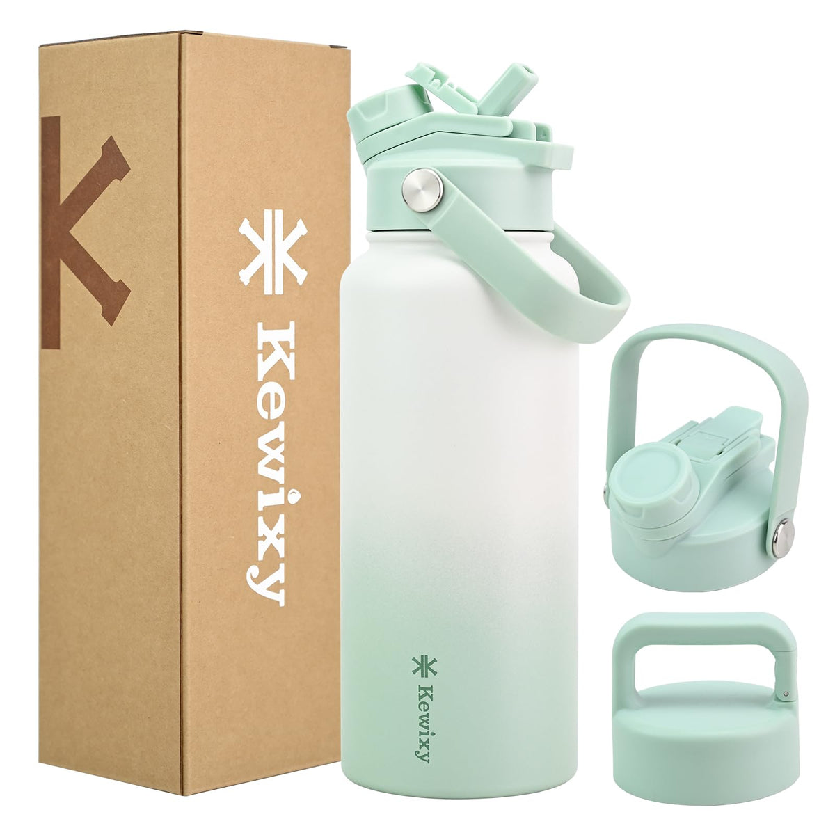 24 oz Insulated Water Bottle, 2-in-1 Lid, Straw & Spout with Protected, Leak Proof, Keep Cold 24H, Cup Holder Fit, Stainless Steel, Metal, Reusable, for Travel, Gym and School, 2 Lids, Midnight Black