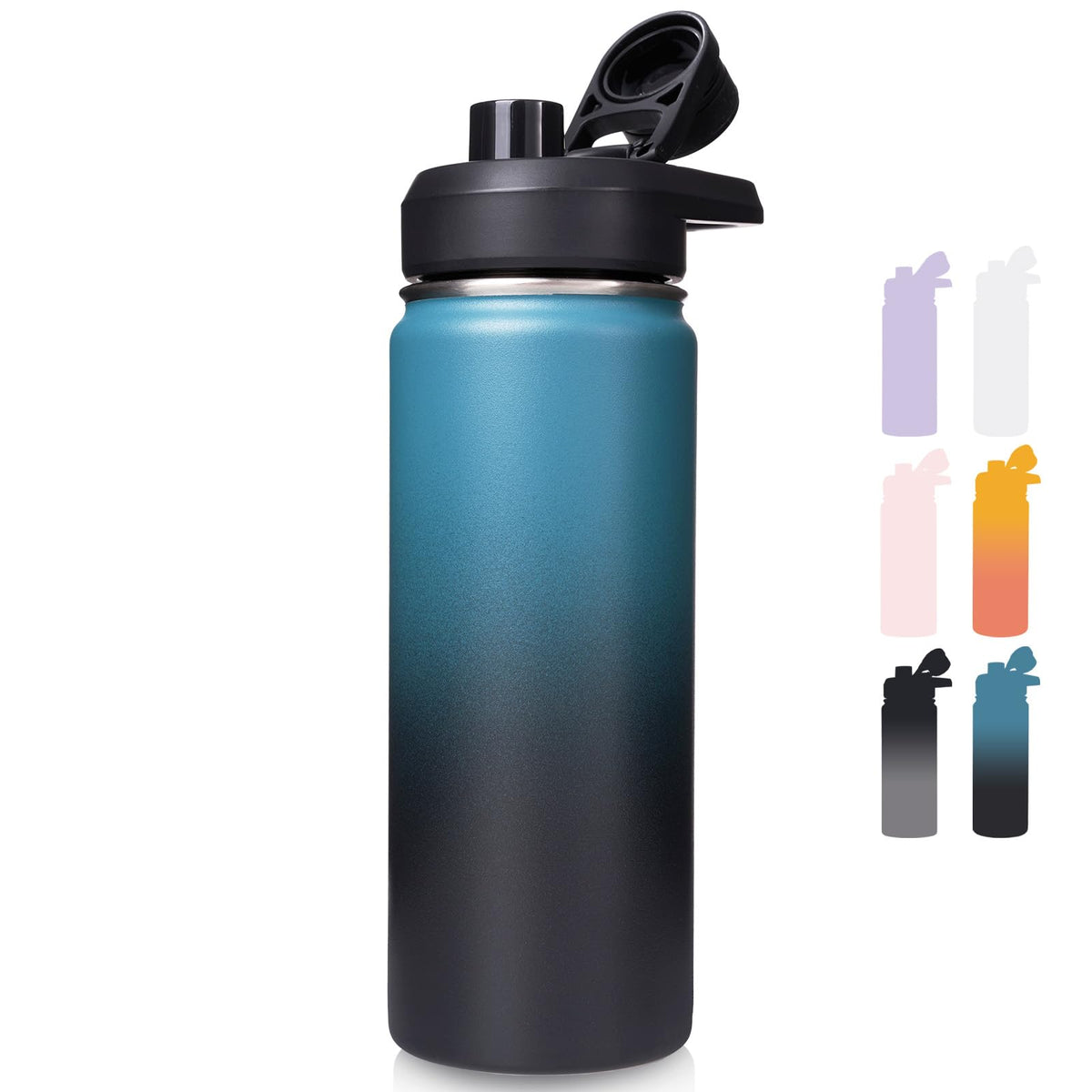 Fijinhom Insulated Water Bottle with Handle, 304 Stainless Steel Water Bottles with Wide Mouth, Double Wall Vacuum Sports Water Bottle, BPA Free, Keep Cold and Hot, 24 Ounces, Black