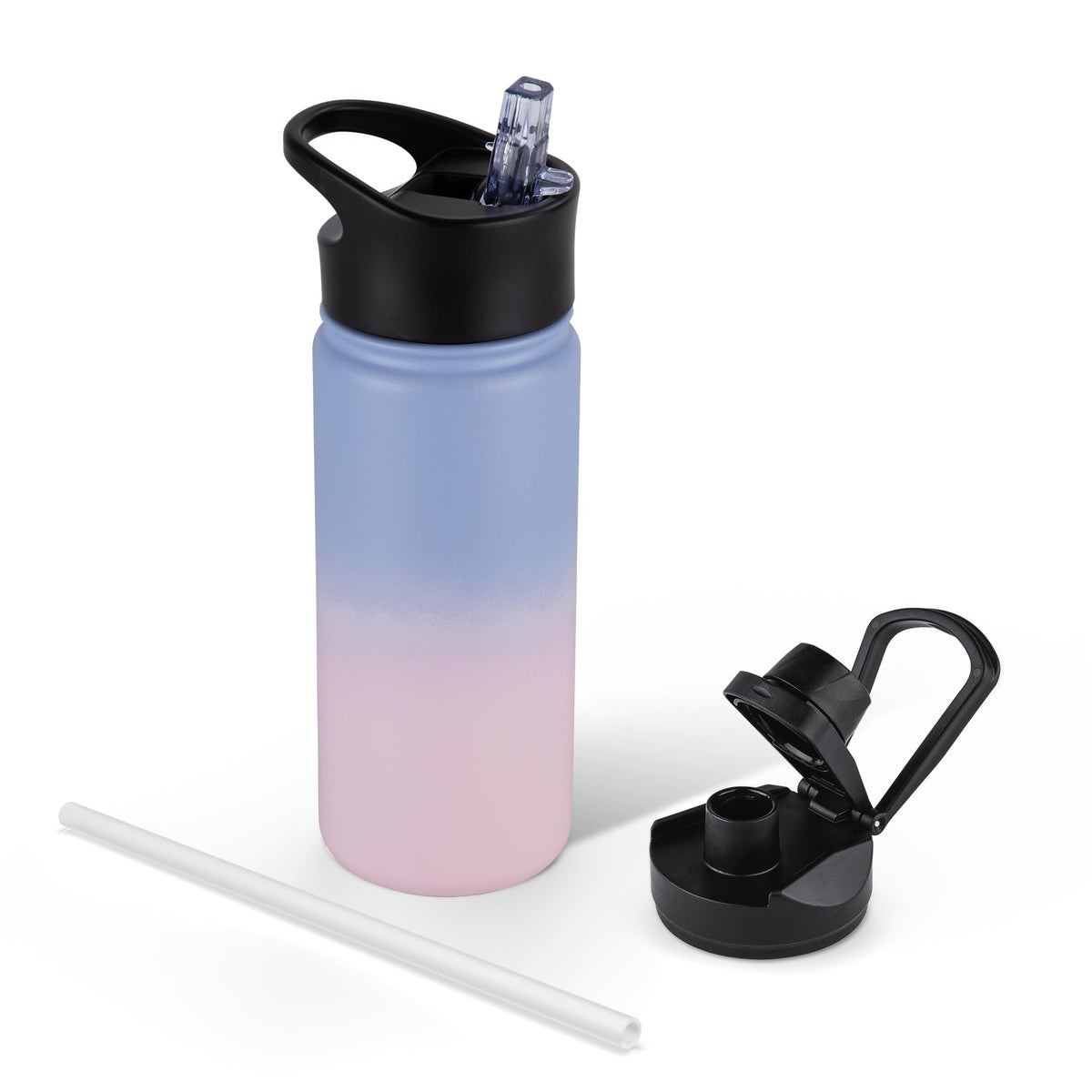 40 oz Insulated Water Bottle with Straw, Stainless Steel Sports Water Bottles with 2 Lids (Straw and Wide Mouth lid), Double Wall Vacuum, Leakproof, BPA-Free, Black