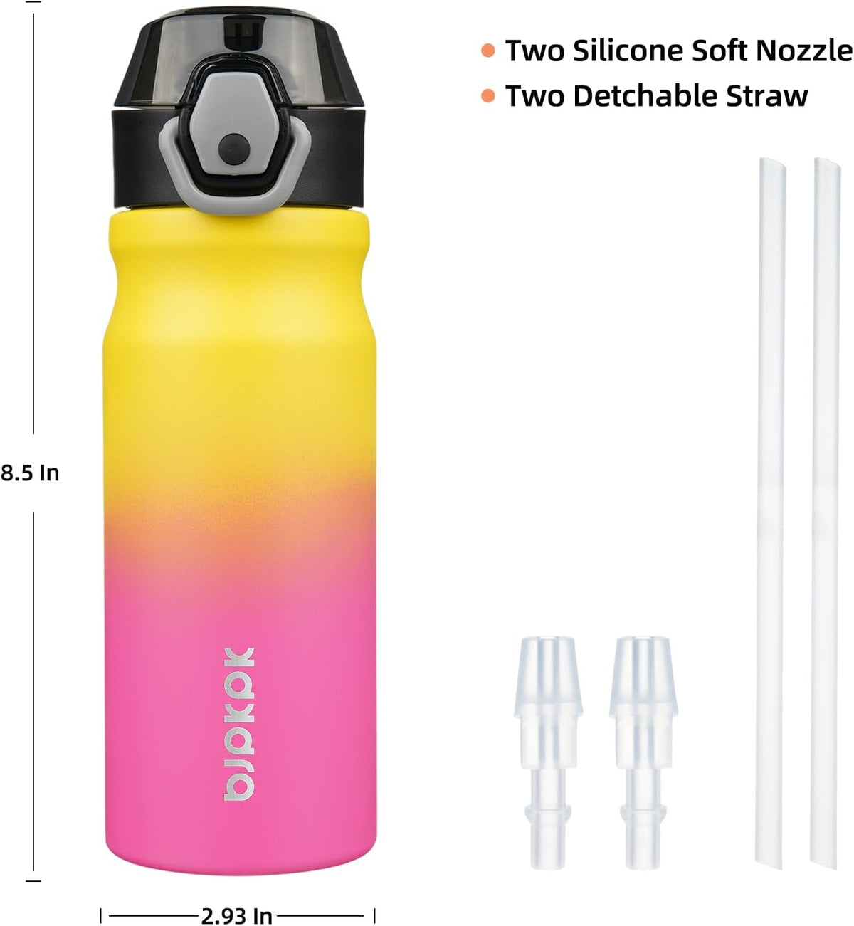 BJPKPK 18 oz Water Bottle with Straw & Handle, Insulated Stainless Flask