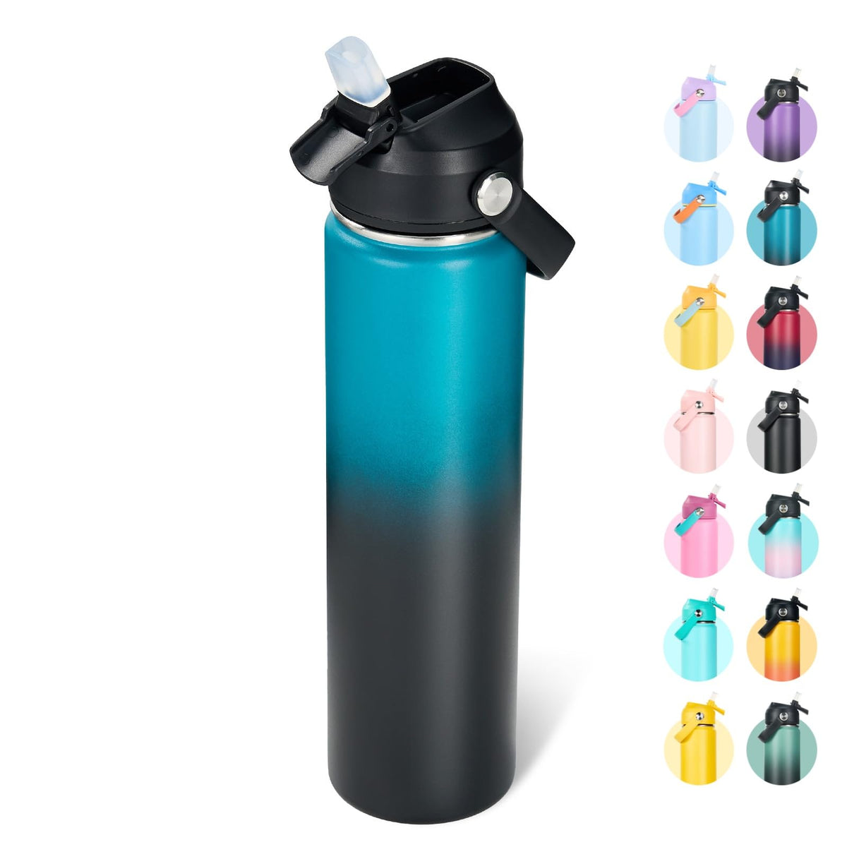 Fijinhom 18oz Insulated Stainless Steel Water Bottle, Wide Mouth Double Wall Vacuum, Silicone Straw, Sweat & Leak Proof, BPA Free Insulated Water Flask for Travel, Keep Cold 24h Hot 12h, Black