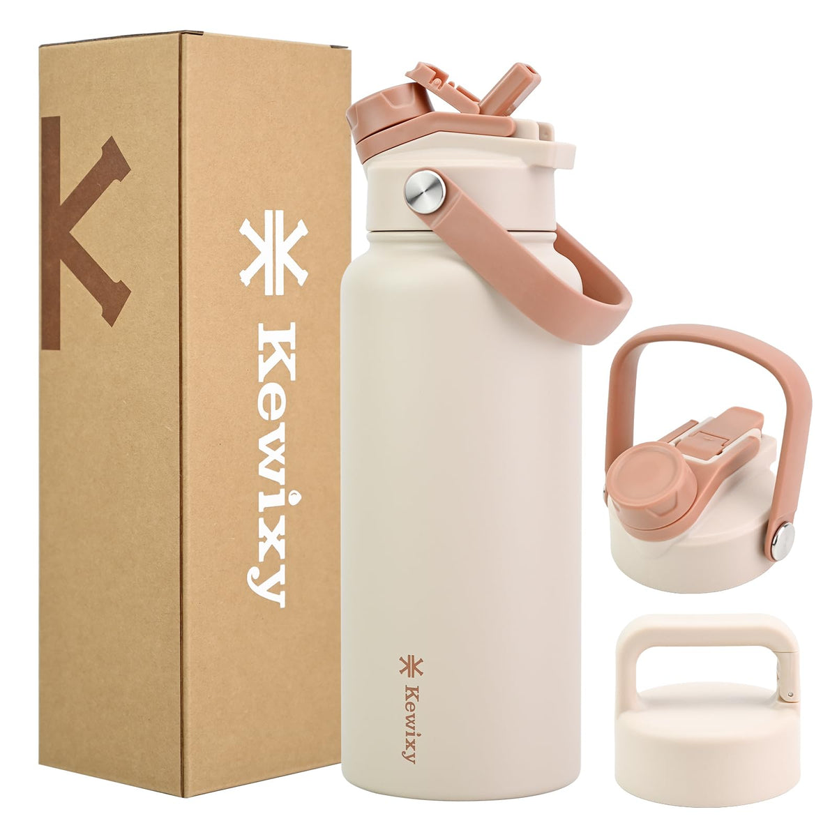 24 oz Insulated Water Bottle, 2-in-1 Lid, Straw & Spout with Protected, Leak Proof, Keep Cold 24H, Cup Holder Fit, Stainless Steel, Metal, Reusable, for Travel, Gym and School, 2 Lids, Midnight Black