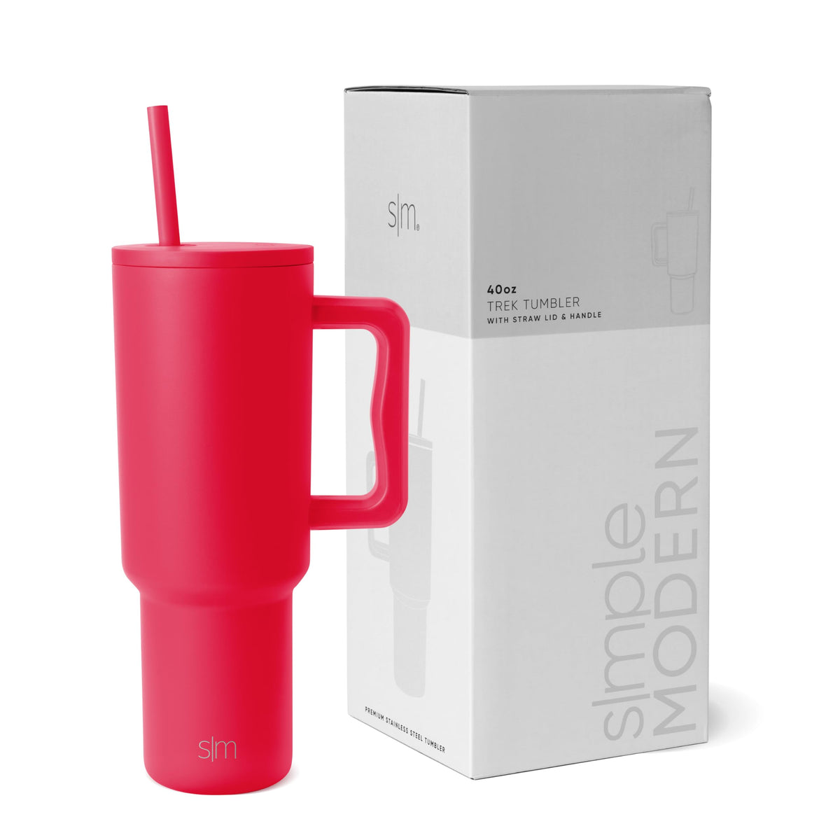 Simple Modern 40 oz Trek Tumbler with Handle and Straw Lid | Cup Holder Friendly Insulated Stainless Steel Travel Mug | Almond Birch