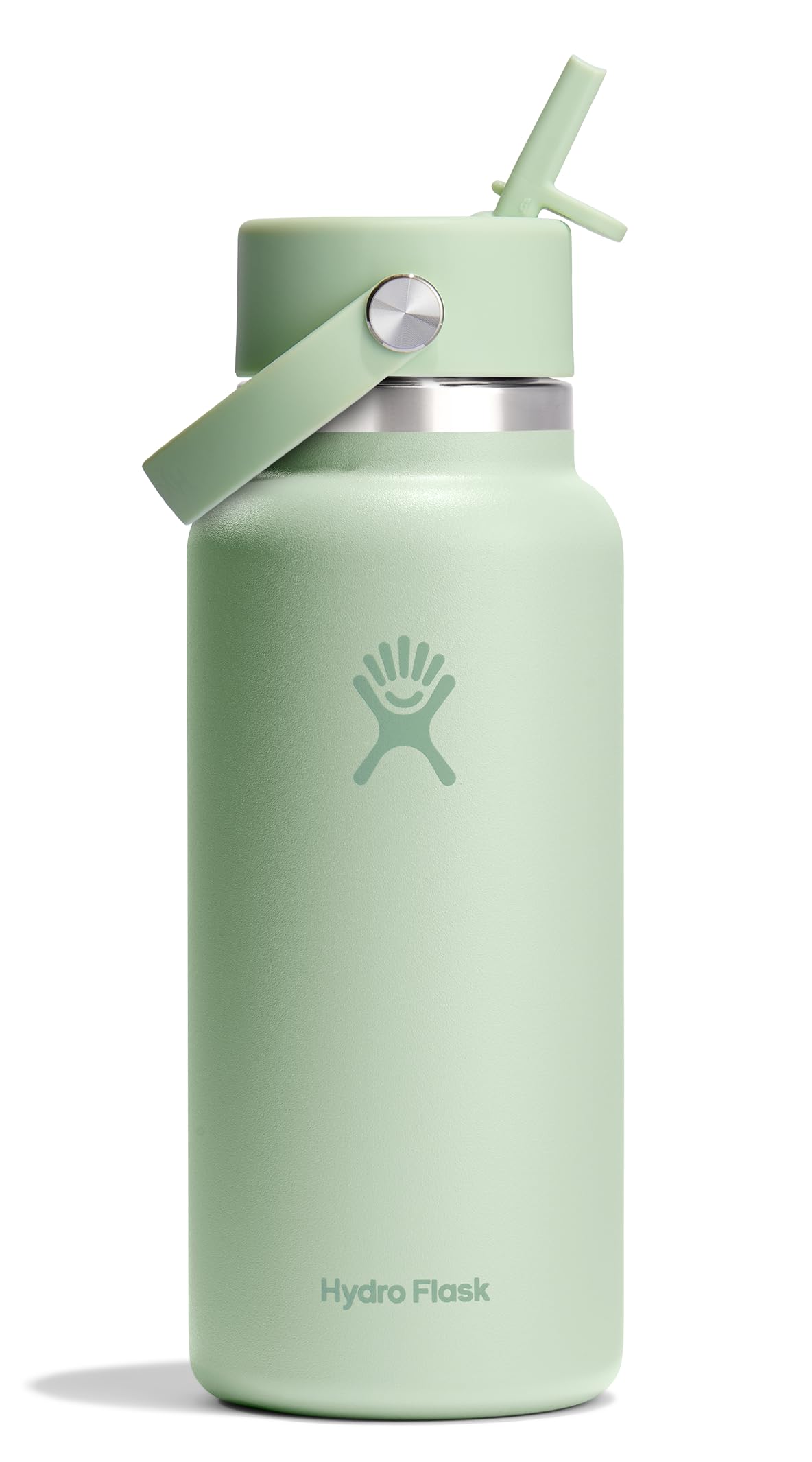 Hydro Flask Water Bottle - Insulated Stainless Steel - Wide Mouth Flex Straw Lid, Non Spill, Leakproof and Refillable in 32 Oz Botanical Bliss Agave