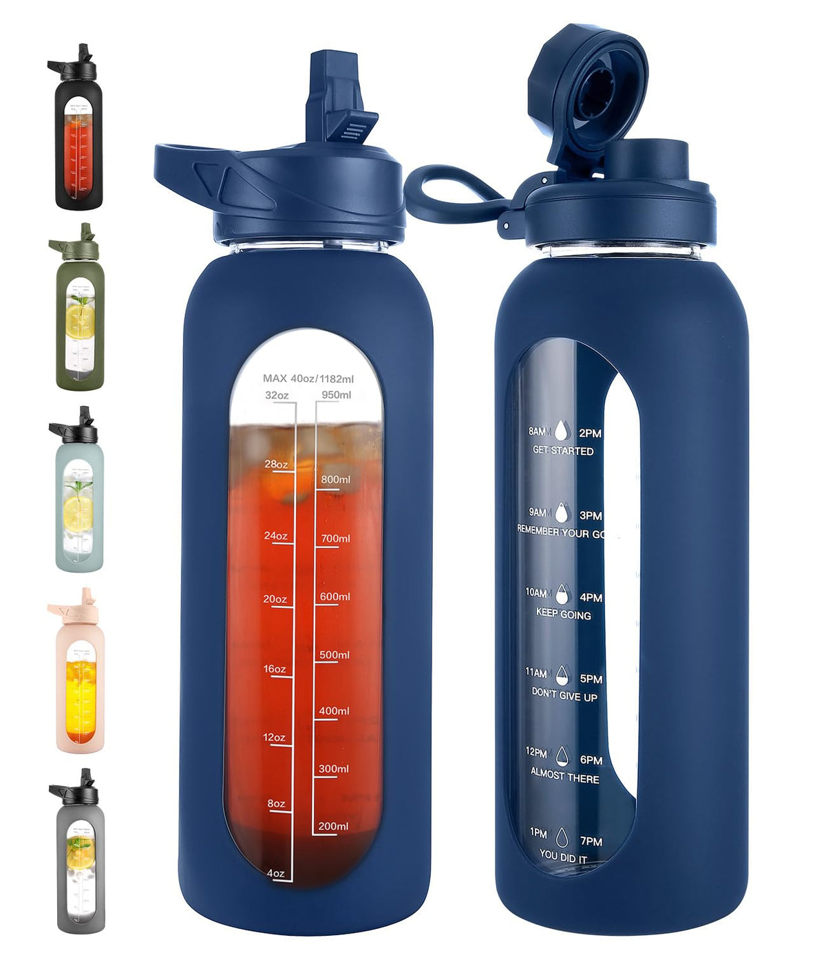 CIVAGO 64 oz Glass Water Bottle with Straw, Half Gallon Large Water Jug