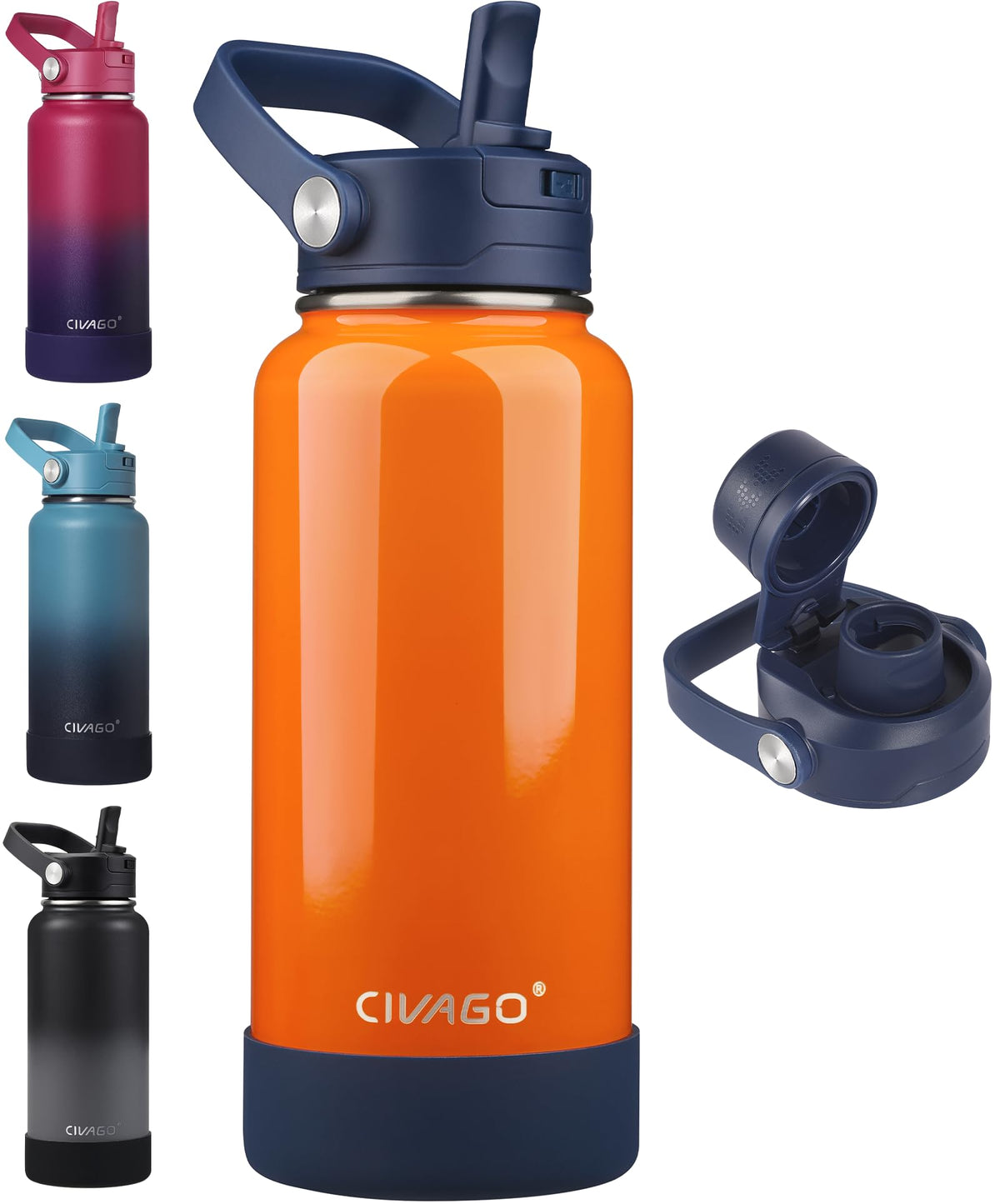 CIVAGO 24 oz Insulated Stainless Steel Water Bottle with Removable Straw
