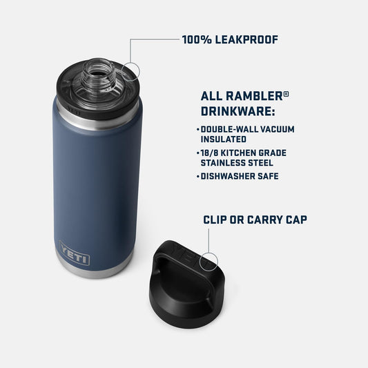 YETI Rambler 26 oz Bottle, Vacuum Insulated, Stainless Steel with Chug Cap, Black