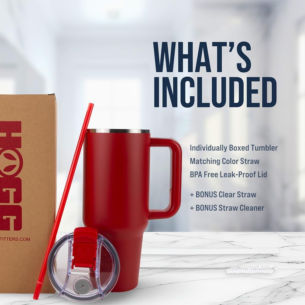 Hogg Big Swig 40oz Tumbler with Handle and Straw - Red, 40 oz Tumbler, Insulated Cup with Handle, 40oz Water Bottle with Straw, Thermal Cups, Leak Proof Lid, Travel Mugs, Stainless Steel