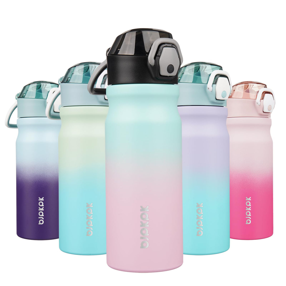BJPKPK 18 oz Water Bottle with Straw & Handle, Insulated Stainless Flask