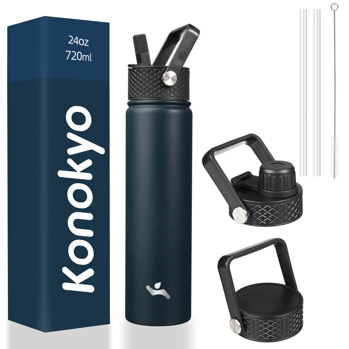 Konokyo 22 oz Insulated Stainless Steel Water Bottle with Straw Lid