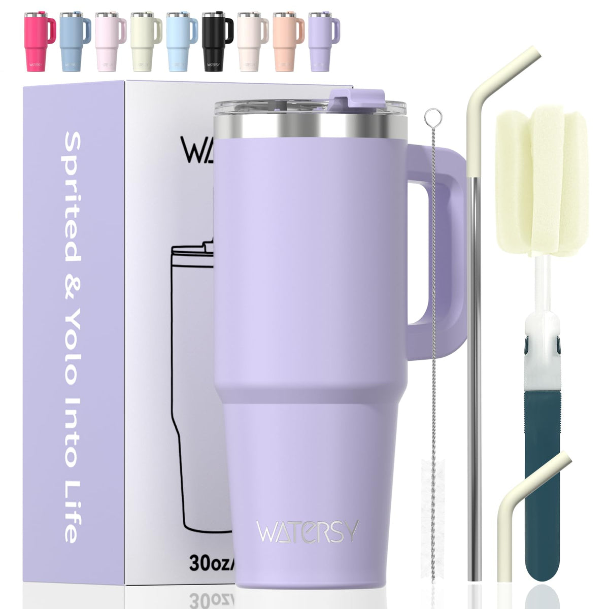 40 oz Tumbler with Handle,Tumbler with Lid and Straw,Double Wall Insulated Cup Stainless Steel Travel Mug(Cold for 34 Hours),Water Bottle for Iced Tea,Coffee,Cold Beverages(Purple)
