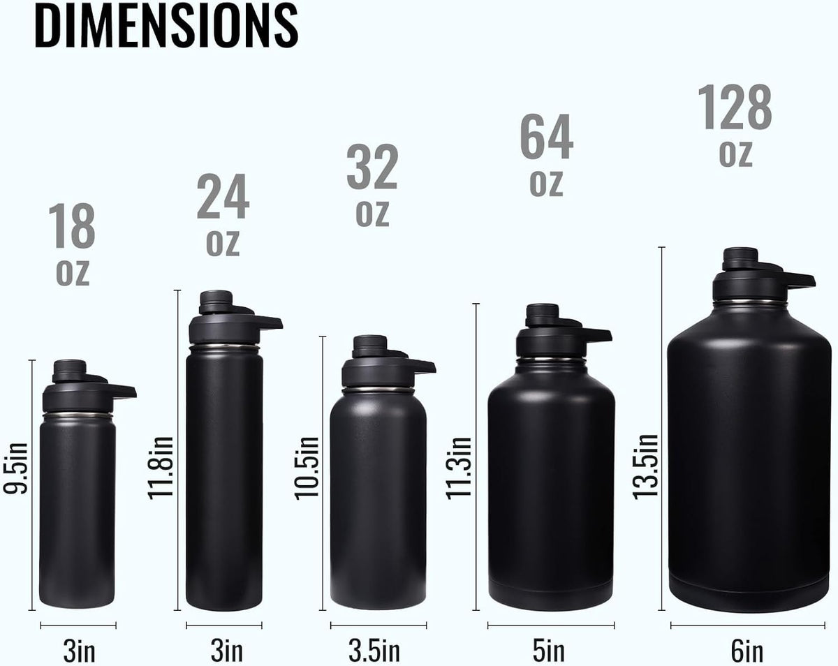 Fijinhom Insulated Water Bottle with Handle, 304 Stainless Steel Water Bottles with Wide Mouth, Double Wall Vacuum Sports Water Bottle, BPA Free, Keep Cold and Hot, 24 Ounces, Black