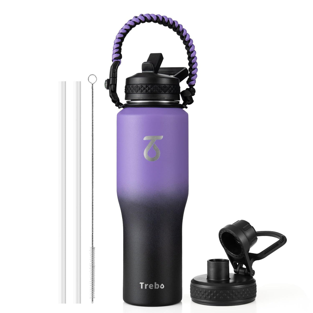 Trebo 40 oz Water Bottle Insulated Fit in Any Car Cup Holder with 2 Lids