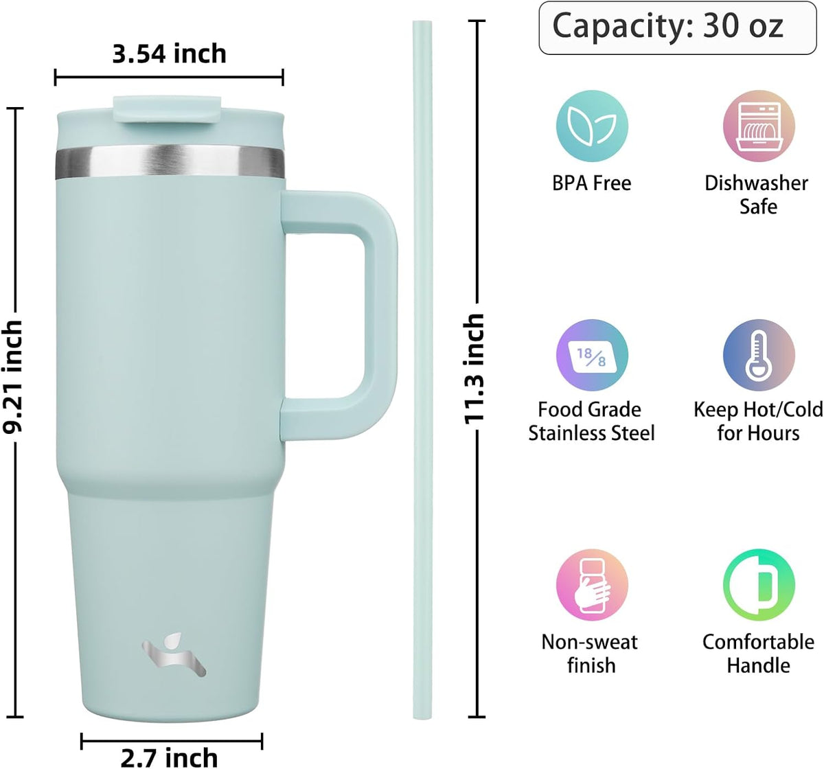 Konokyo 30 oz Insulated Tumbler Water Bottle with Handle, Straw Lid