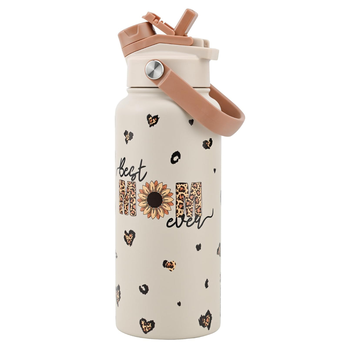 24 oz Insulated Water Bottle, 2-in-1 Lid, Straw & Spout with Protected, Leak Proof, Keep Cold 24H, Cup Holder Fit, Stainless Steel, Metal, Reusable, for Travel, Gym and School, 2 Lids, Midnight Black