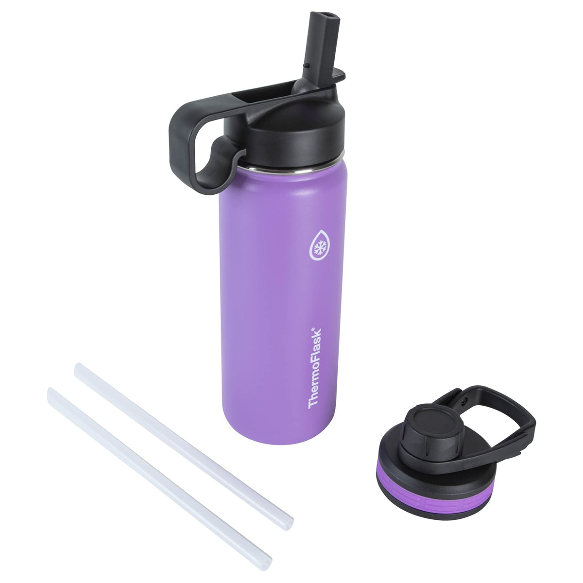 ThermoFlask 24 oz Double Wall Vacuum Insulated Stainless Steel Water Bottle - Reusable with Leakproof Chug & Straw Lids - Keeps Drinks Cold 24 hr/Hot 12 hr - Easy Maintenance - Gym/On-the-Go, Plum