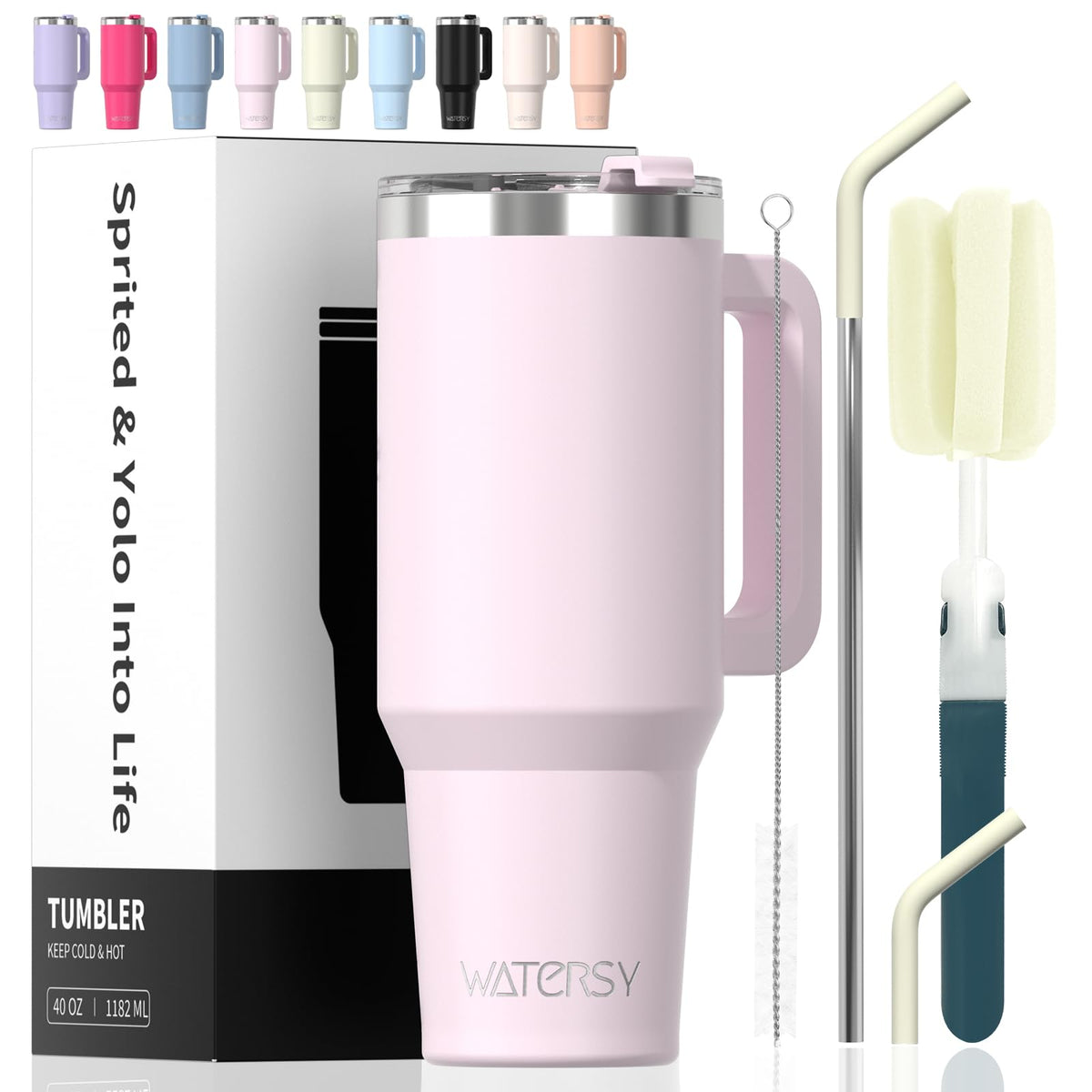 40 oz Tumbler with Handle,Tumbler with Lid and Straw,Double Wall Insulated Cup Stainless Steel Travel Mug(Cold for 34 Hours),Water Bottle for Iced Tea,Coffee,Cold Beverages(Purple)