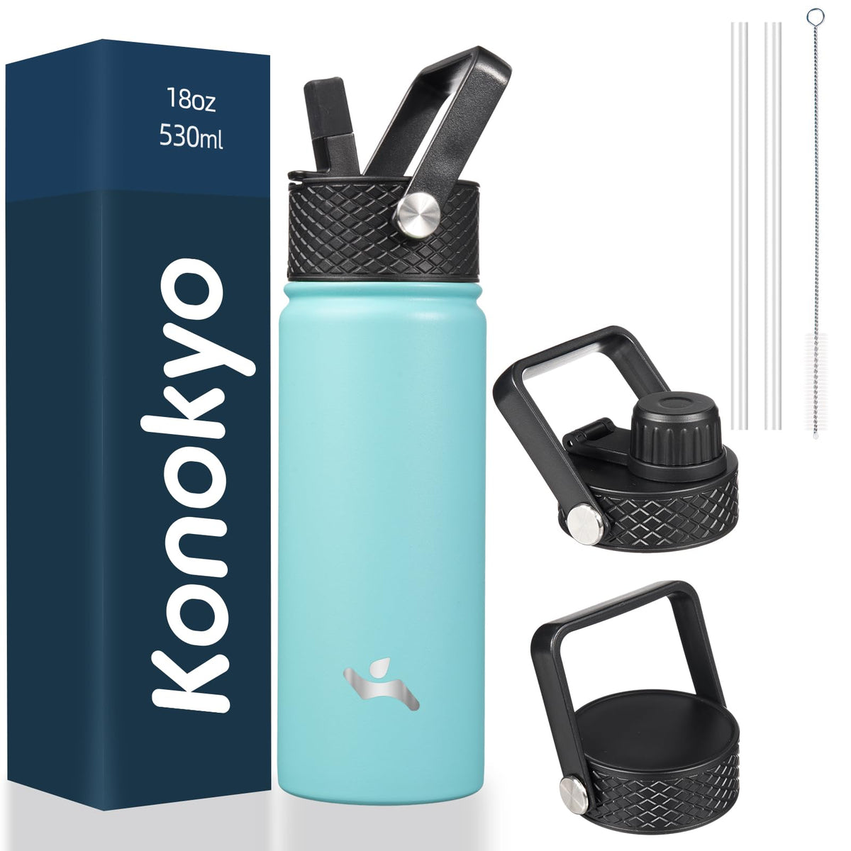 Konokyo 22 oz Insulated Stainless Steel Water Bottle with Straw Lid
