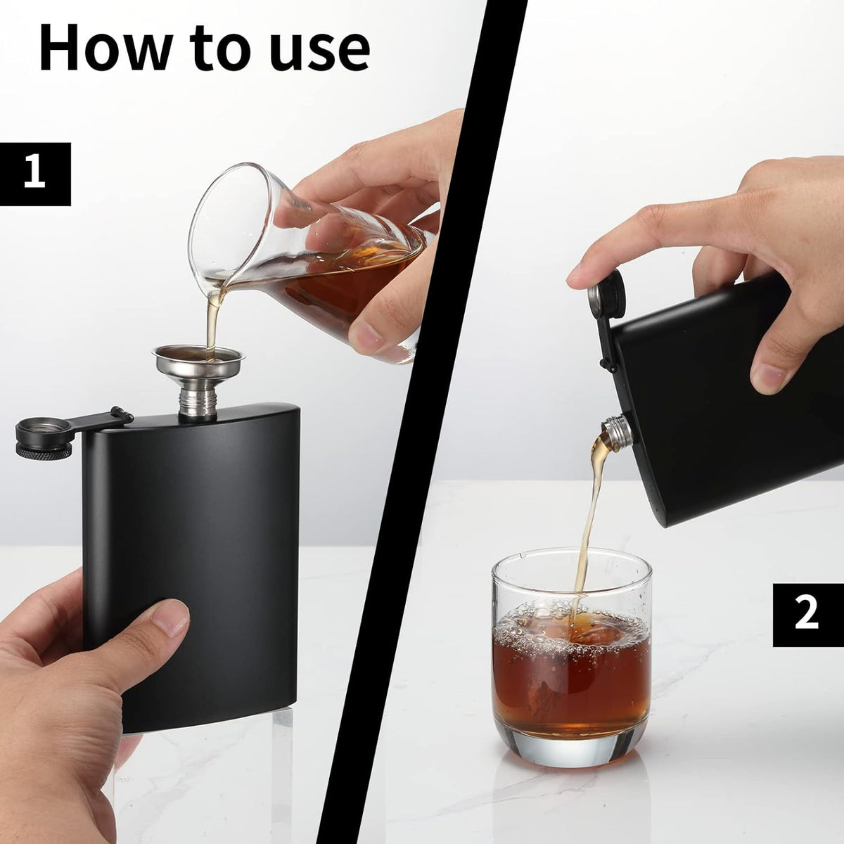 2 Pack Hip Flasks for Liquor, 8 Oz & 12 Oz, Stainless Steel Leakproof