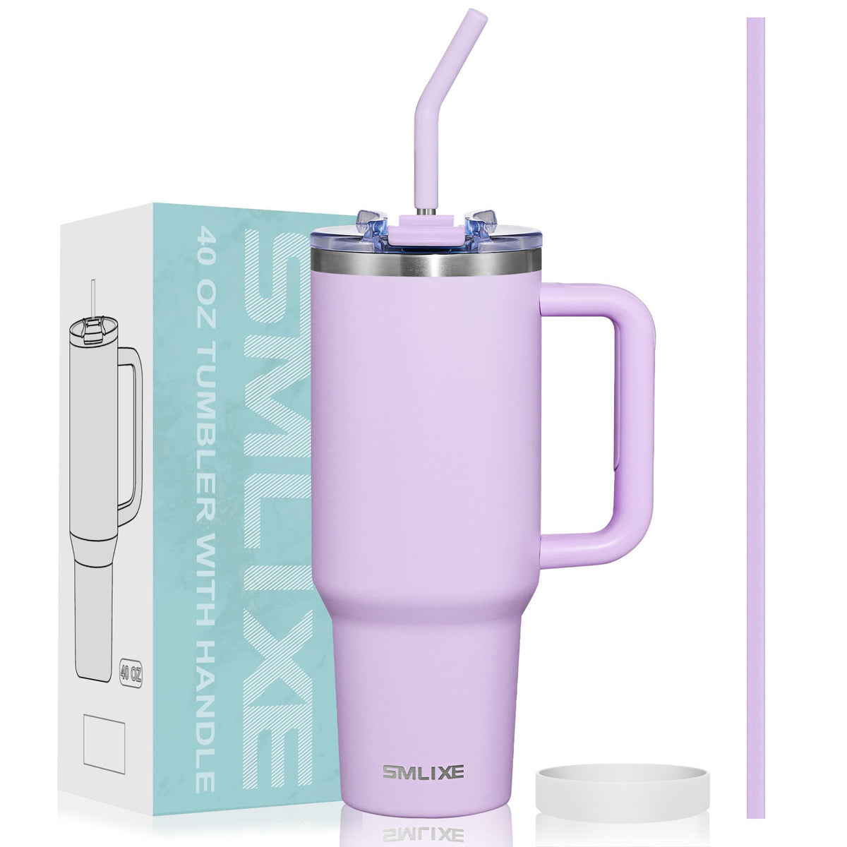 40 oz Tumbler with Handle and Straw Lid,Insulated Reusable Stainless Steel Water Bottle Travel Mug，Cupholder Friendly Double Wall Vacuum Sealed Cup (Pink)