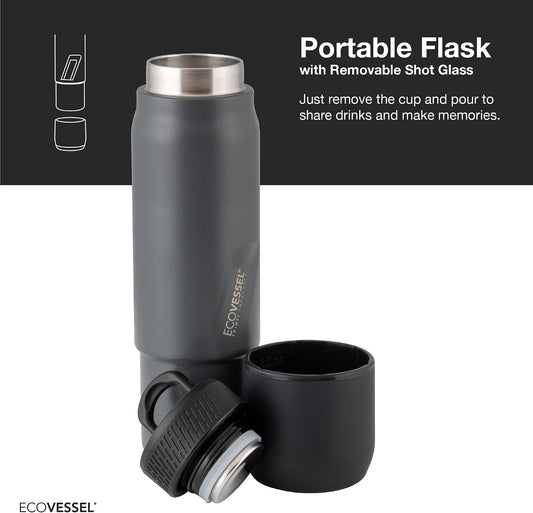 EcoVessel Flask with Removable Shot Cup 8 oz Insulated Orange