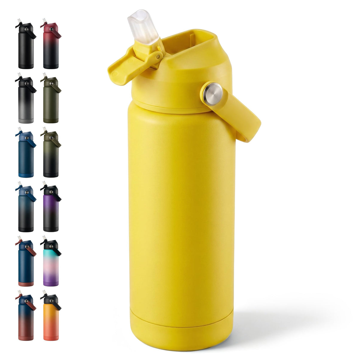 Fijinhom 24oz Insulated Stainless Steel Water Bottle, Wide Mouth Double Wall Vacuum, Silicone Straw, Sweat & Leak Proof, BPA Free Insulated Water Flask for Travel, Keep Cold 24h Hot 12h, Black