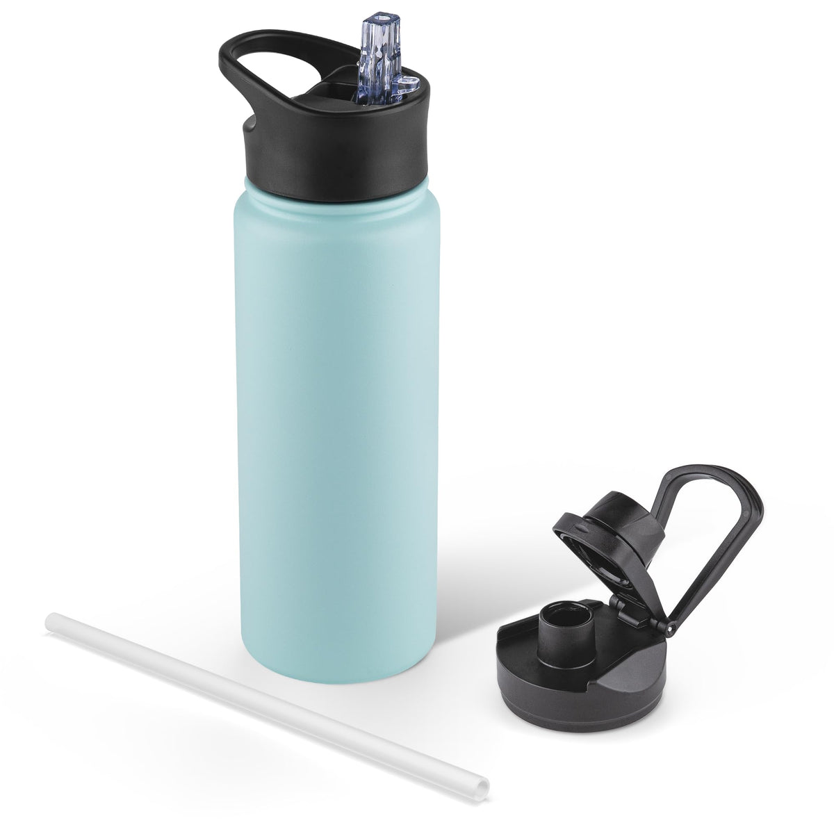 40 oz Insulated Water Bottle with Straw, Stainless Steel Sports Water Bottles with 2 Lids (Straw and Wide Mouth lid), Double Wall Vacuum, Leakproof, BPA-Free, Black