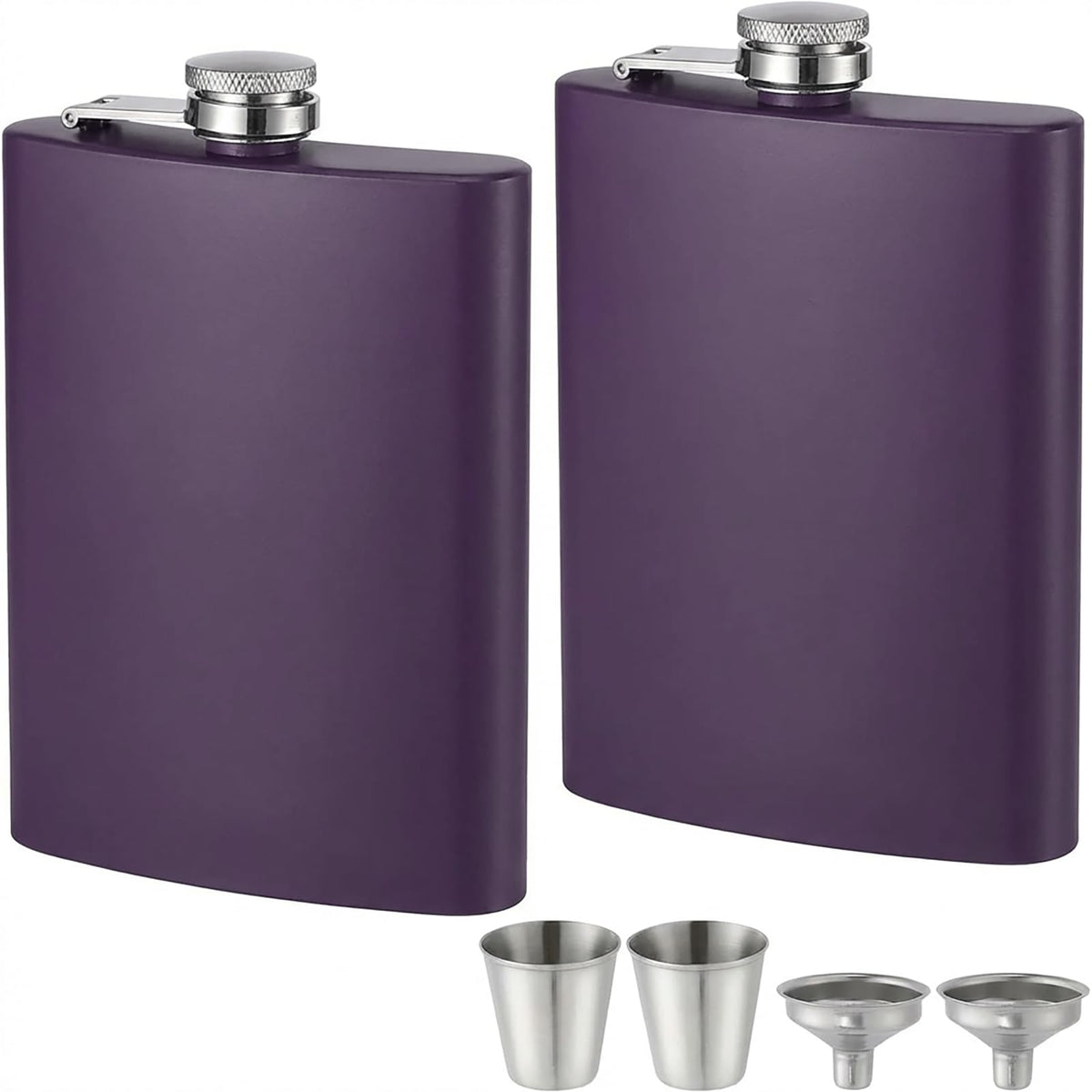 ROMORC 2 Pack Hip Flasks for Liquor Matte Black 8 Oz Stainless Steel Leak-proof Thin Flasks with 2pcs Funnels and Cups for Wedding Party, Groomsman, Bridesmaid, Gift (Black)