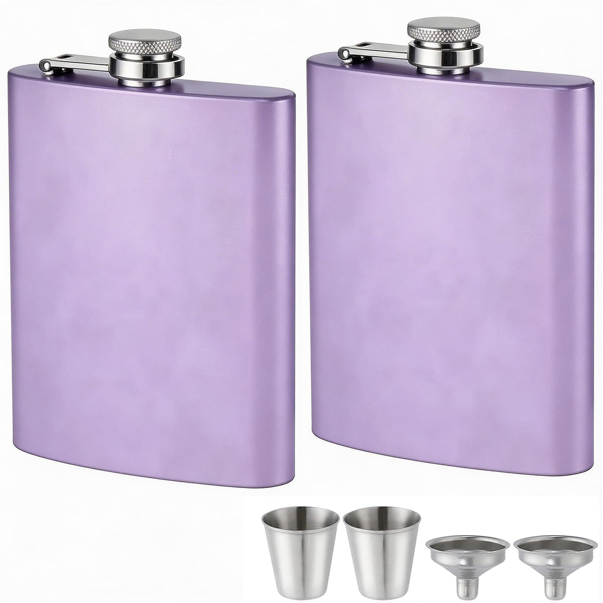 ROMORC 2 Pack Hip Flasks for Liquor Matte Black 8 Oz Stainless Steel Leak-proof Thin Flasks with 2pcs Funnels and Cups for Wedding Party, Groomsman, Bridesmaid, Gift (Black)